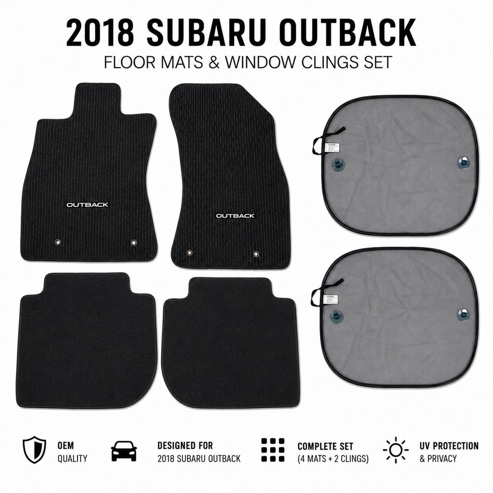 Subaru Floor Mats & Window Clings Set 2018 Outback Black 6-Piece Accessory Kit